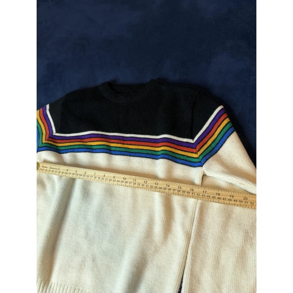 Vtg 70s Fauchon Multicolored Striped Acrylic Knit Sweater Mens Small